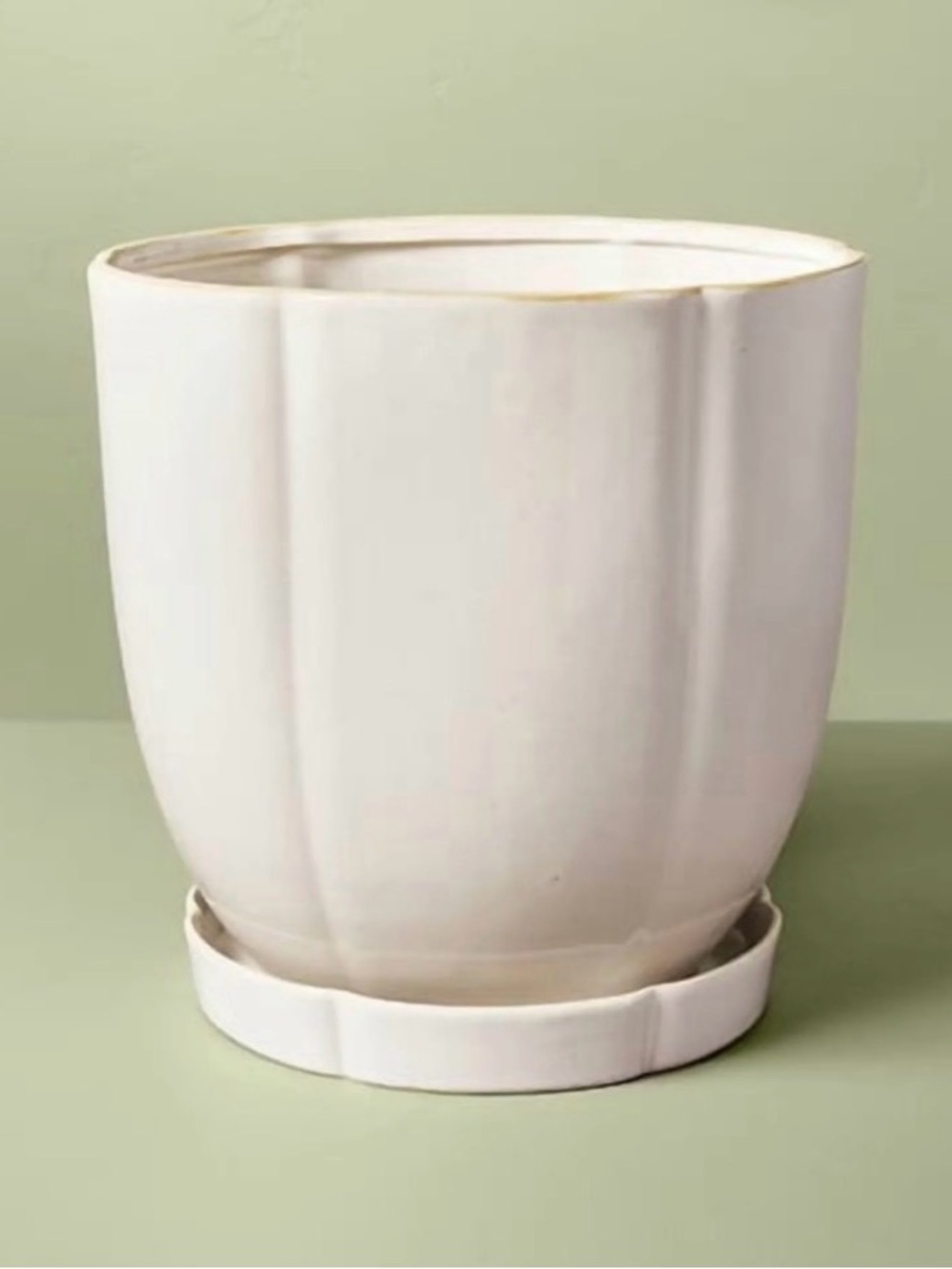 Hearth & Hand Ceramic Planter in Glossy Cream W/ Attached Saucer - NWT